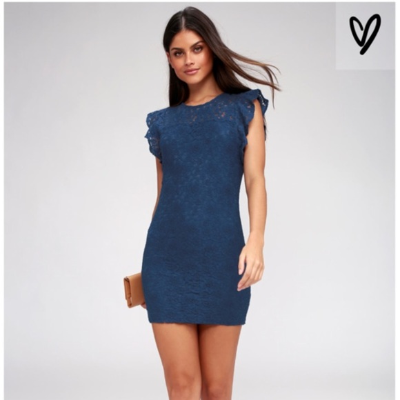 Navy Blue Lace Bodycon Dress! - Picture 5 of 6